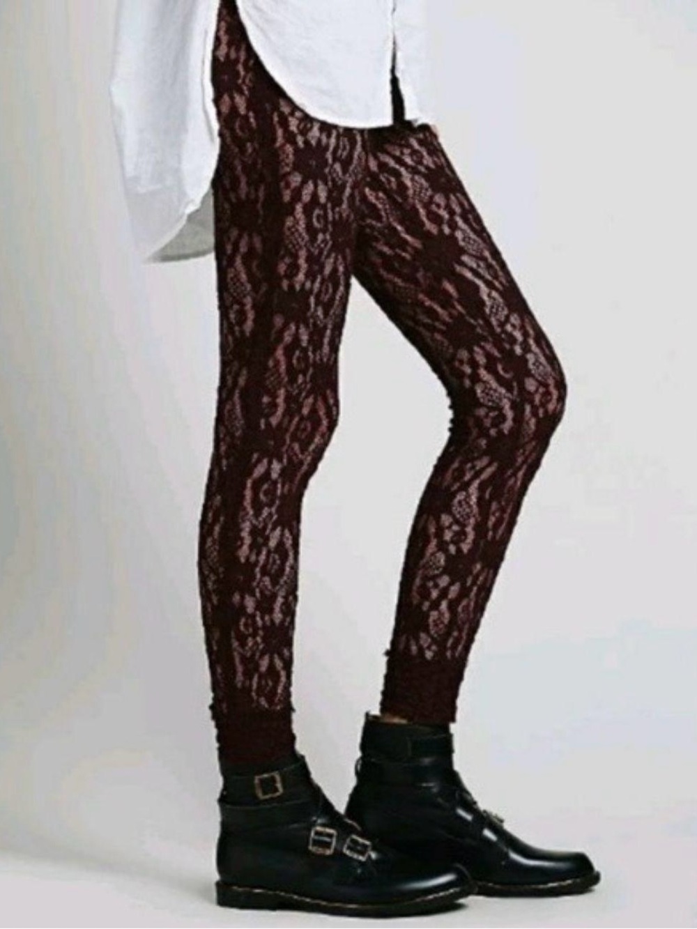NWT Free People Black Floral Lace Leggings See-Through Club Rave Goth Metal Punk